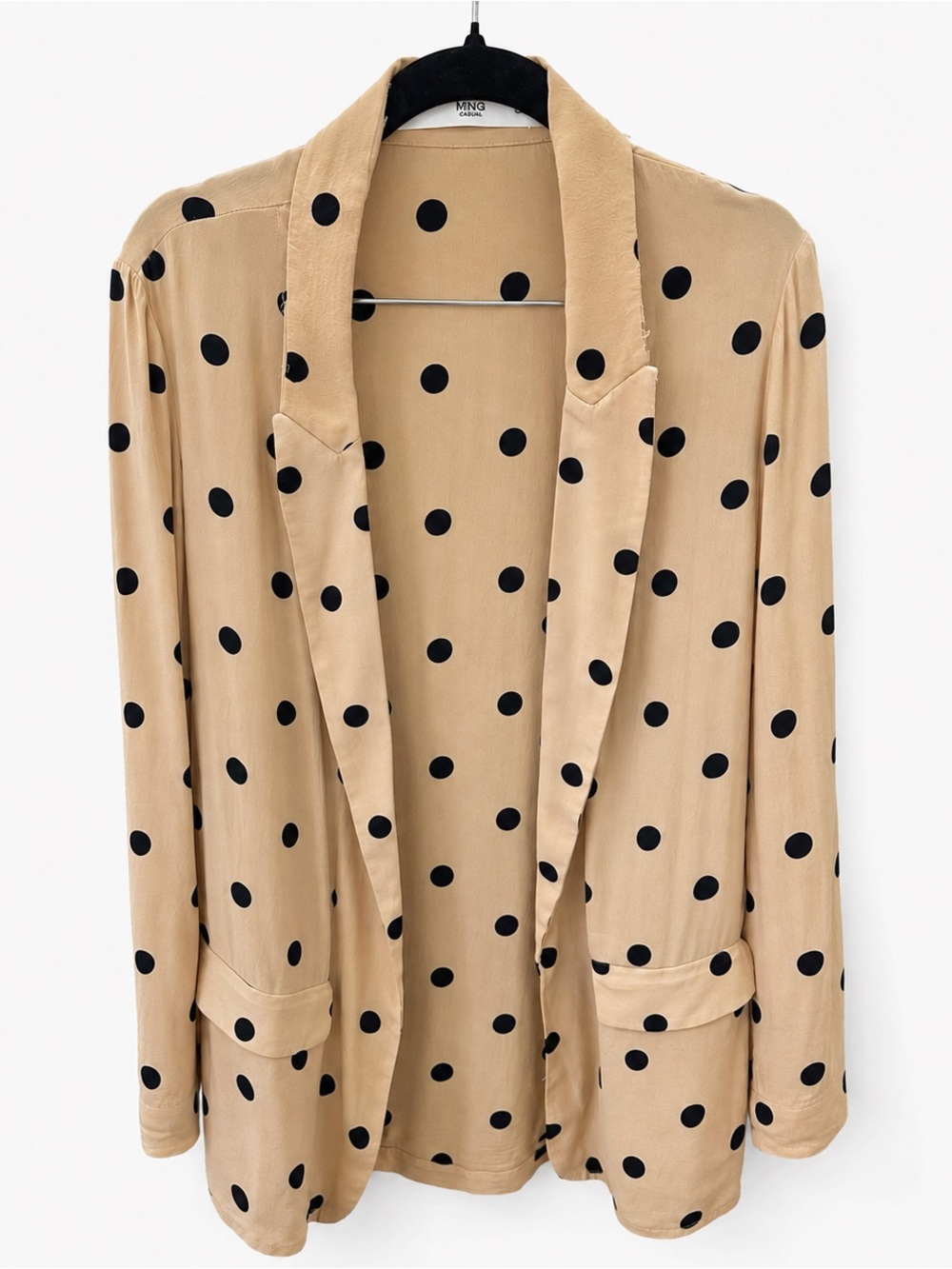 MANGO Polka Dot Relaxed Blazer Jacket Tan & Black Size XS/S